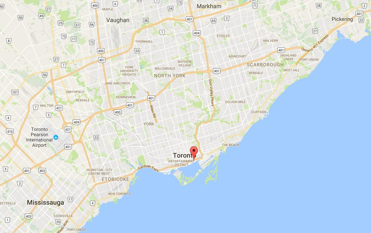 Газрын зураг нь Зүүн Bayfront дүүргийн Торонто