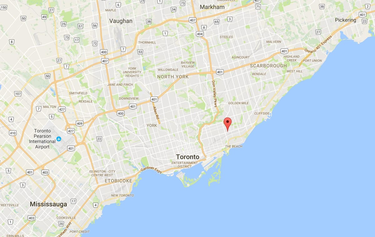 Газрын зураг нь Зүүн Danforth дүүргийн Торонто