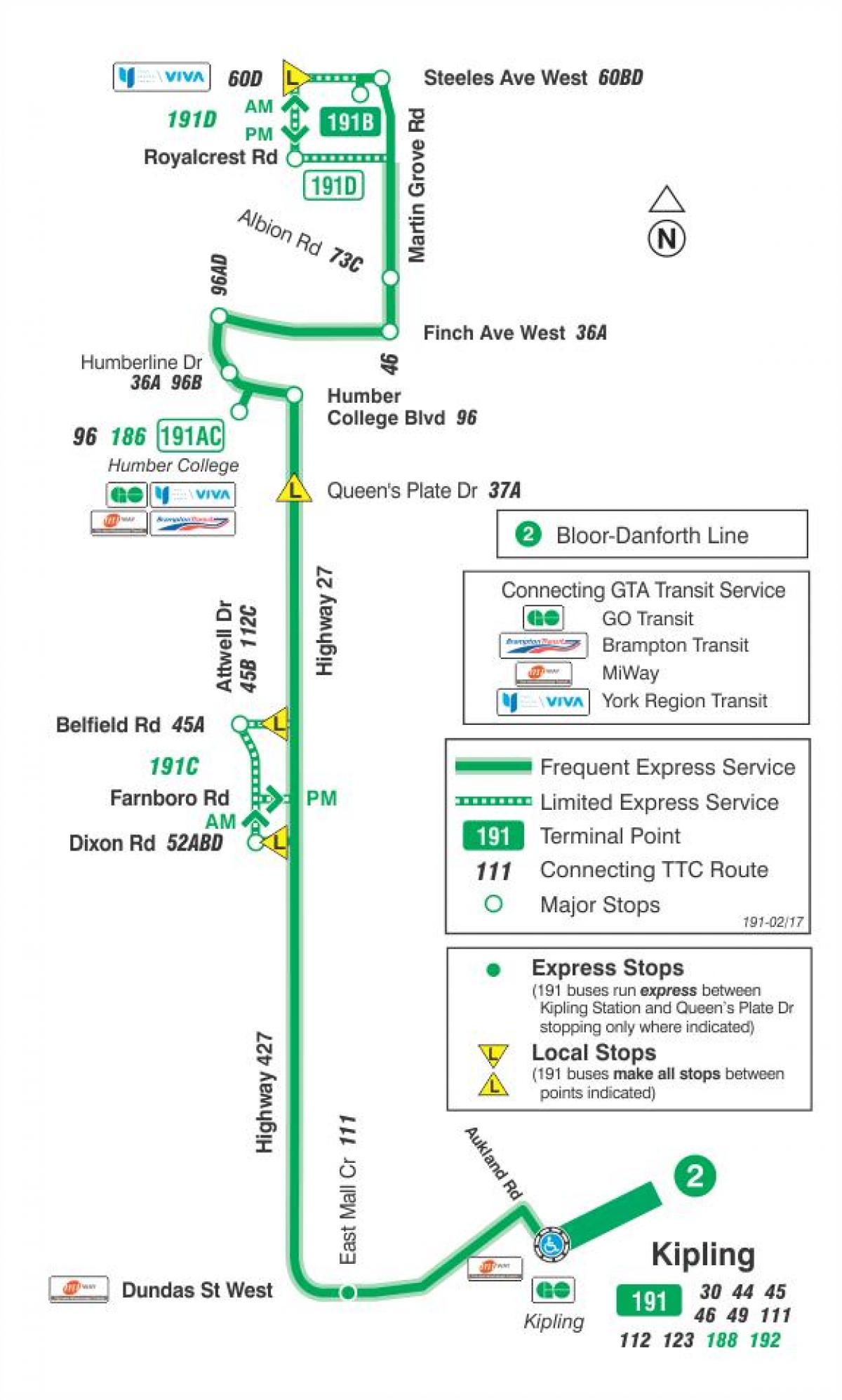 Зураг TTC 191 Хурдны 27 Пуужин автобусны маршрут Торонто