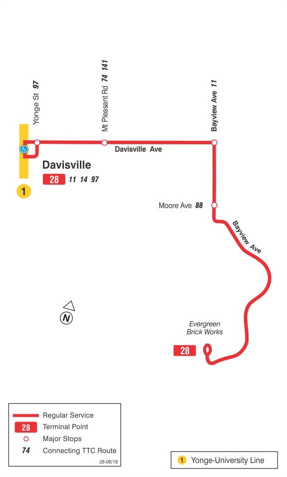 Зураг TTC 28 Bayview Өмнөд автобусны маршрут Торонто