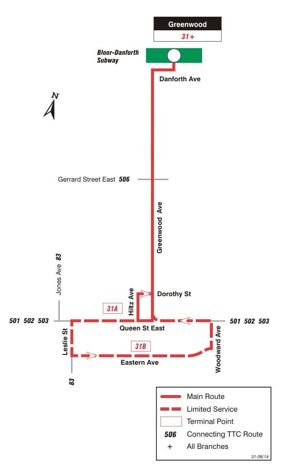 Зураг TTC 31 Greenwood автобусны маршрут Торонто