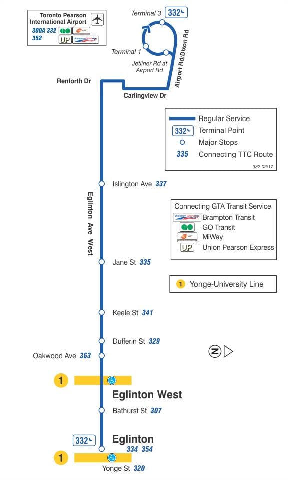 Зураг TTC 332 Eglinton Баруун автобусны маршрут Торонто