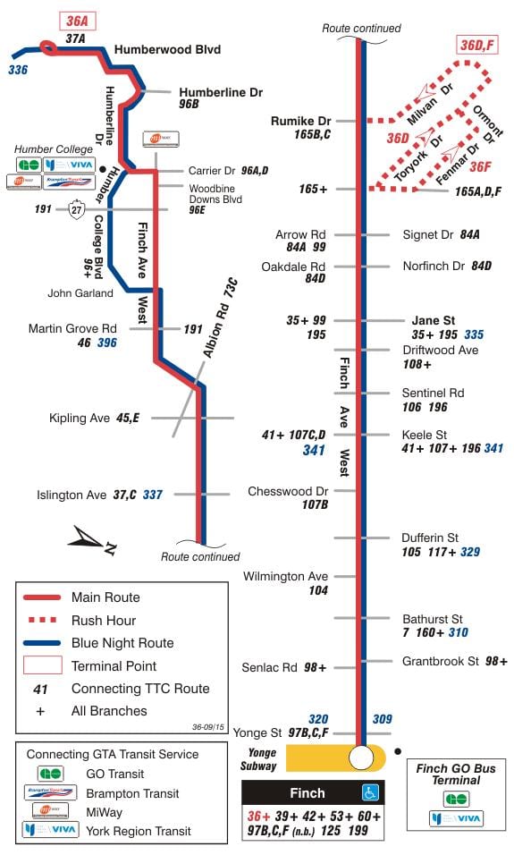 Зураг TTC 36 Finch Баруун автобусны маршрут Торонто