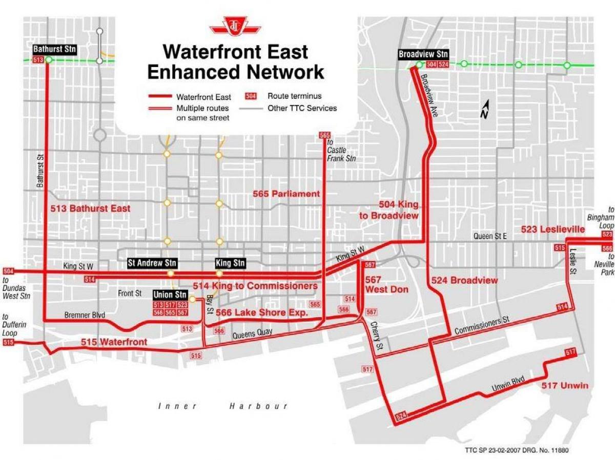Газрын зураг нь Зүүн Эргийн өргөтгөсөн сүлжээний Торонто