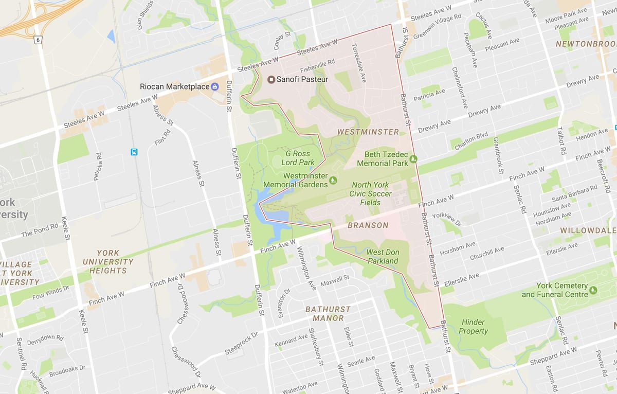 Map of Westminster–Branson хөрш Торонто