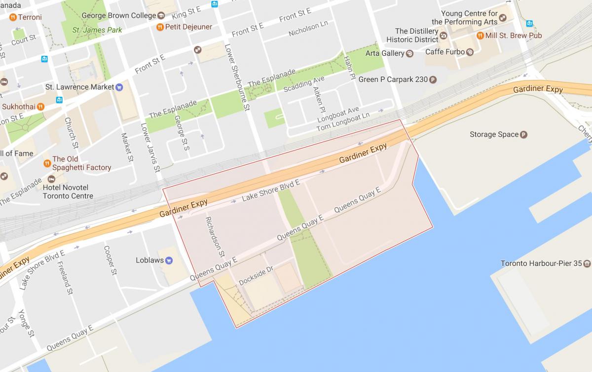 Газрын зураг нь Зүүн Bayfront хөрш Торонто