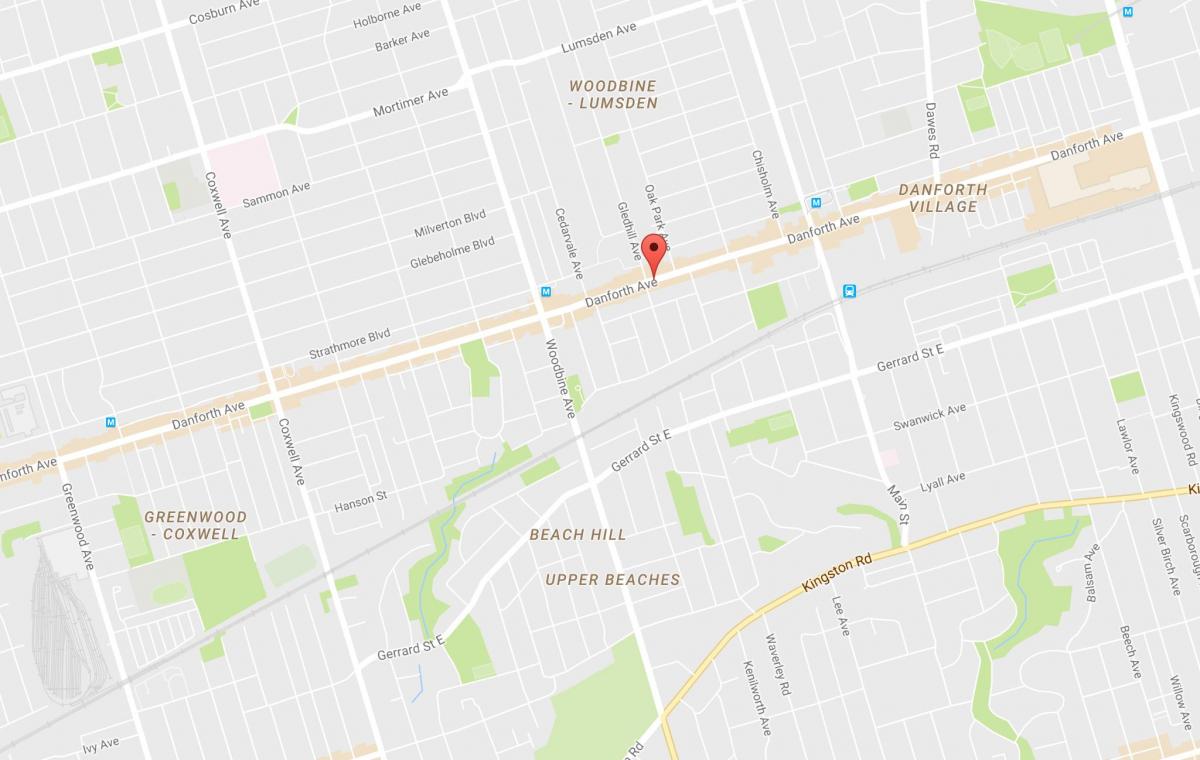 Газрын зураг нь Зүүн Danforth хөрш Торонто