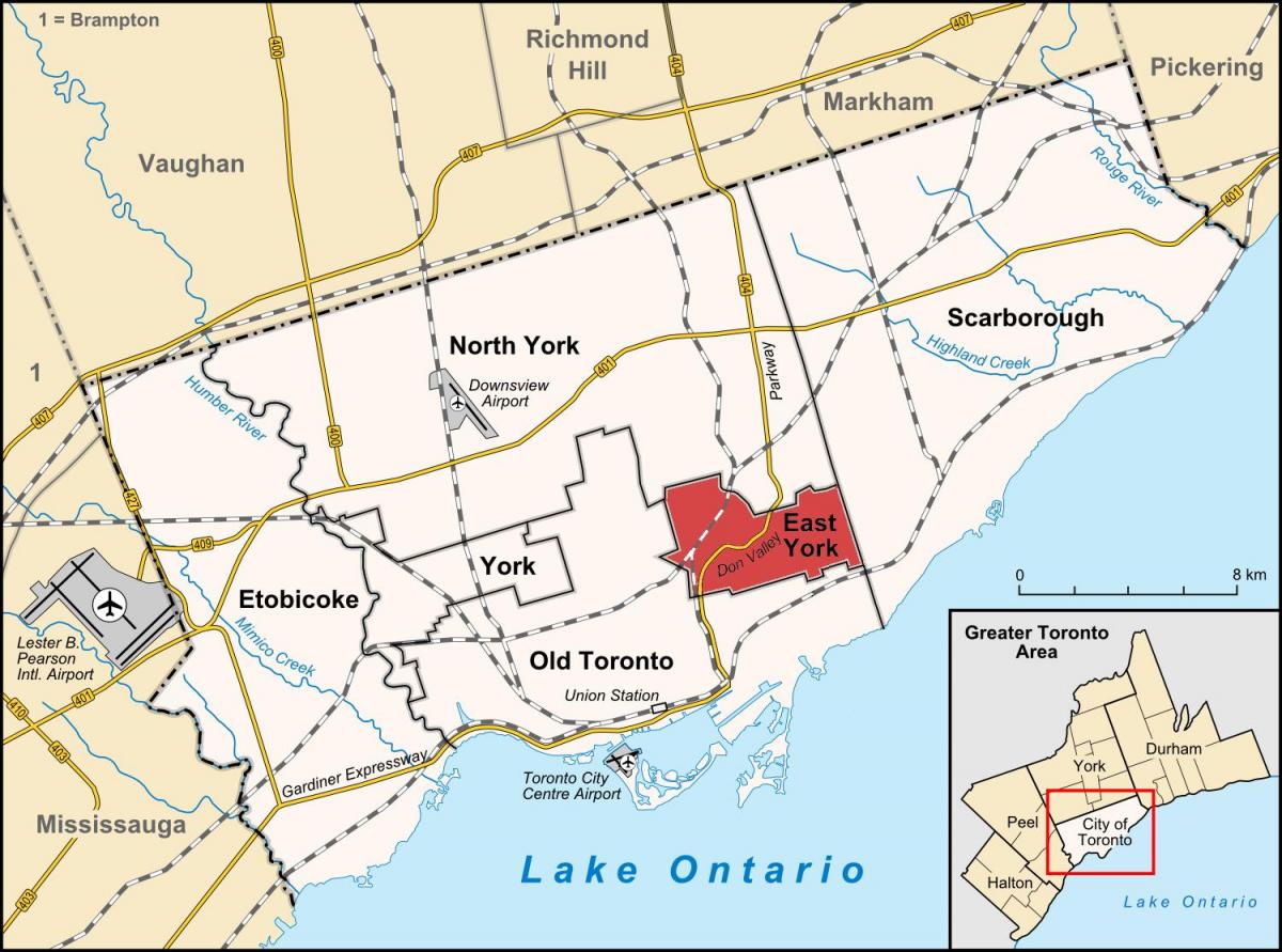 Газрын зураг нь Зүүн-Йорк, Торонто