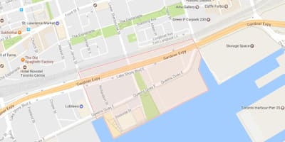 Газрын зураг нь Зүүн Bayfront хөрш Торонто